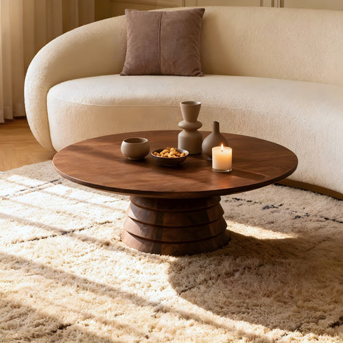 DÉJA Living Salontafel Marín - Rond Donkerbruin Mangohout - 90x90x31cm - vtwonen shop