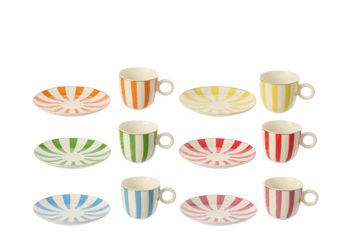 J-Line kopje + schoteltje - porselein - mix - small - set van 6