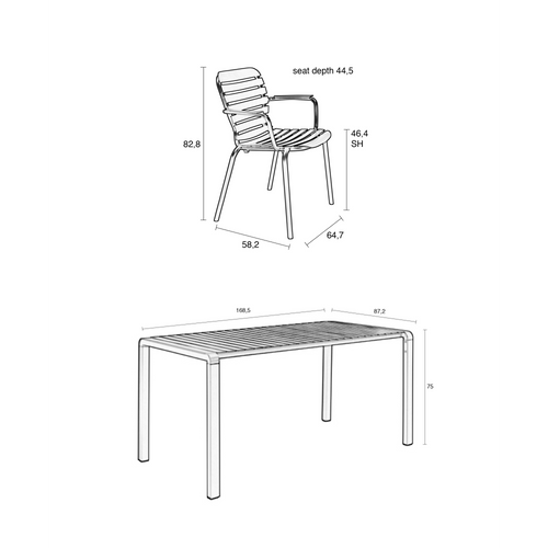 Zuiver Vondel Tuinset 4 personen - tuintafel + 4 stoelen met armleuning Rood