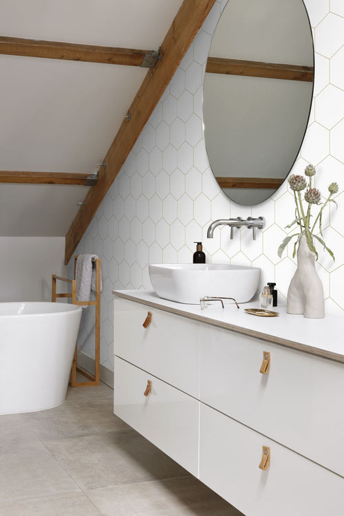 ESTAhome behang hexagon wit en goud - 53 cm x 10.05 m - 139312