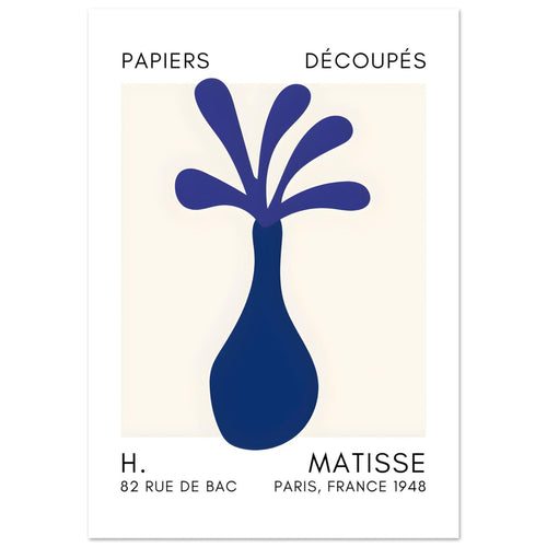 Artfulprints Poster Matisse - Ocean flower navy blue   - 30x40 cm - Blauw