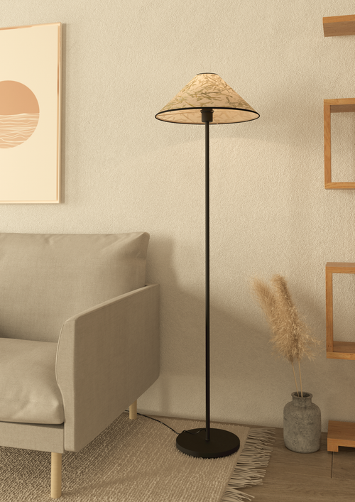 EGLO vloerlamp Oxpark - e27 - 146,5 cm - zwart/wit/groen - bamboe