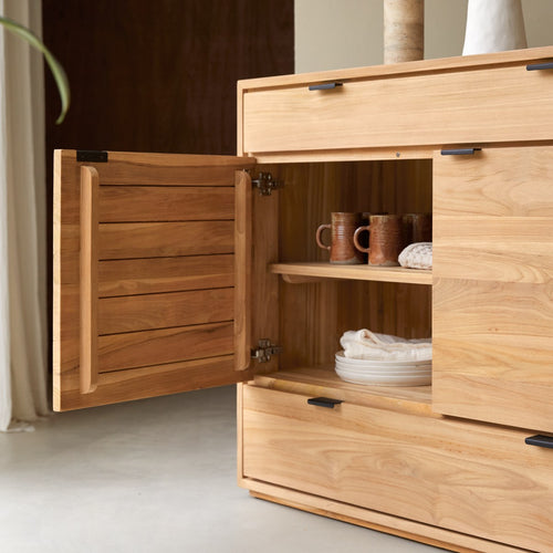 Tikamoon Massief teakhouten buffetkast 120 cm - Naturel - vtwonen shop