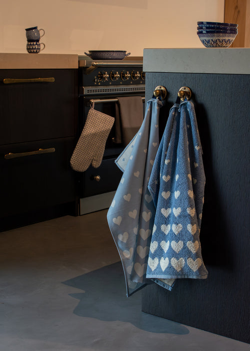 Luxe Keukendoek en Theedoek Hart Grijs Blauw - Bunzlau Castle - 100% biologisch GOTS katoen