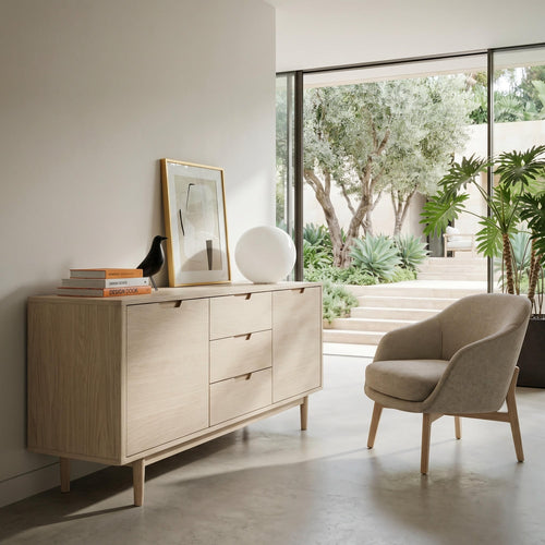 Furnhouse 3-deurs dressoir Kerteminde - Witte olie - MDF, eikenfineer - 45x160x80