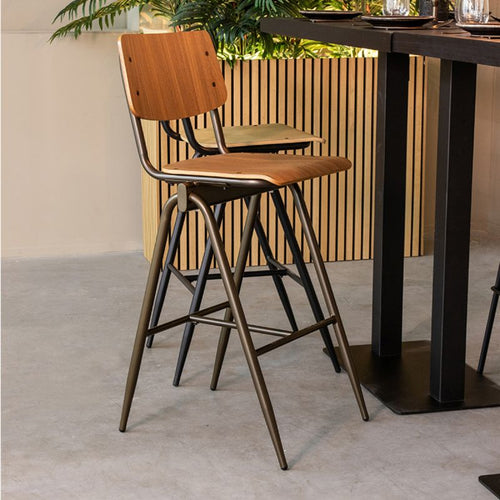 LABEL51 Barkruk Solid - Bruin Hout - Zithoogte 86cm - Set van 2