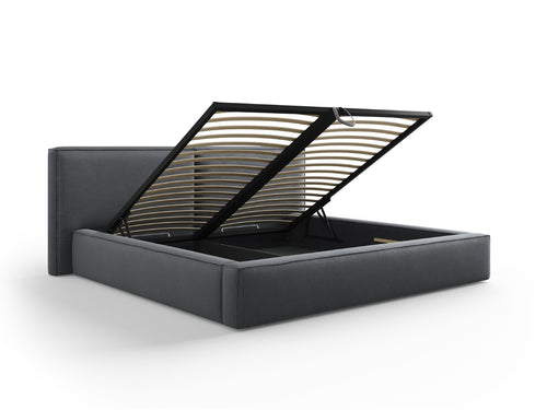 Cosmopolitan Design Opbergbed met dubbel hoofdbord Arendal 200x200cm, structurele stof, donkergrijs - 228x251x97.5cm