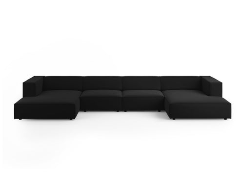 Cosmopolitan Design Panoramische bank Arendal 6-zits, flueel, zwart - 166x364x70cm