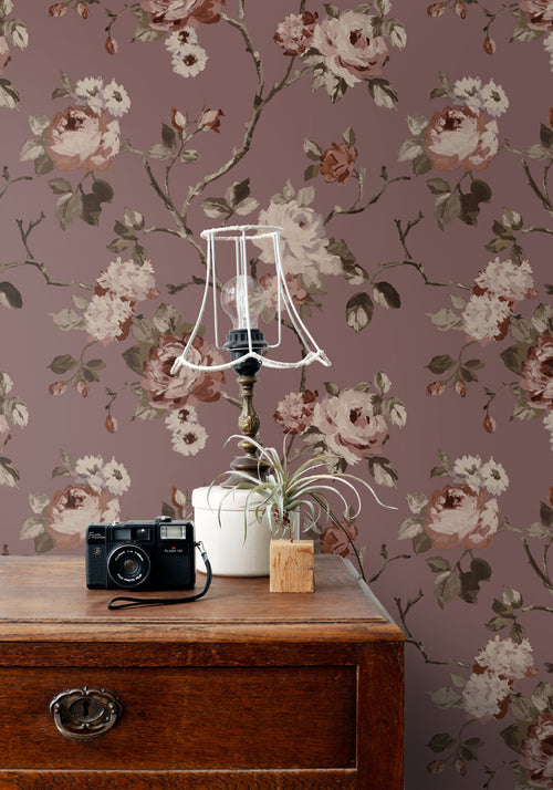 ESTAhome behang vintage bloemen aubergine paars - 50 x 900 cm - 131127 - vtwonen shop