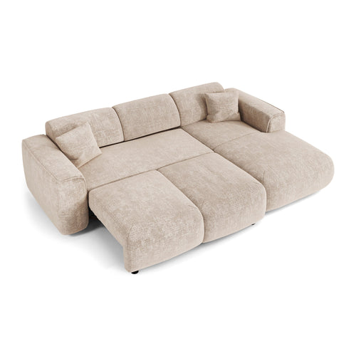 Sia Home - Hoekbank met slaapfunctie YUMA - gewaafd fluweel crème 283cm