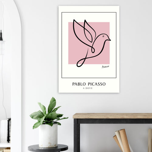 Artfulprints Poster met Lijst Pablo Picasso - A dove   - A4 21x29.7 cm - Roze