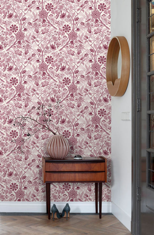 ESTAhome behang vintage bloemen bordeaux rood - 50 x 900 cm - 132131