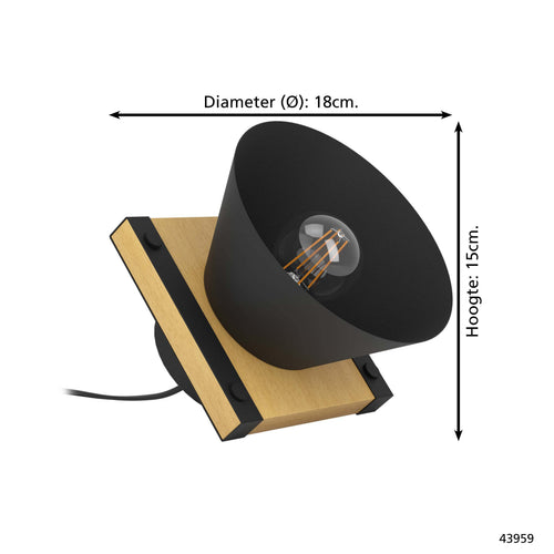 EGLO tafellamp Maccles - e27 - 15 cm - zwart/bruin - hout