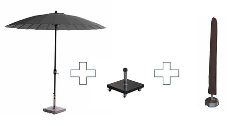 Set ronde Manilla parasol - met voet en hoes - 250 cm - Donkergrijs
