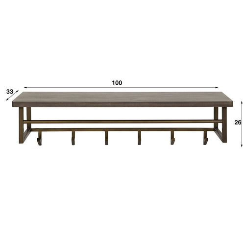 Giga Meubel Kapstok Ferro Hoedenplank - Brons  - 6-Haken - 100x33x26cm - vtwonen shop