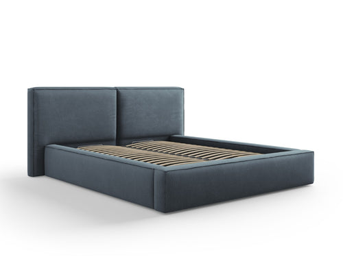 Cosmopolitan Design Opbergbed met dubbel hoofdbord Arendal 160x200cm, structurele stof, blauw - 228x214x97.5cm