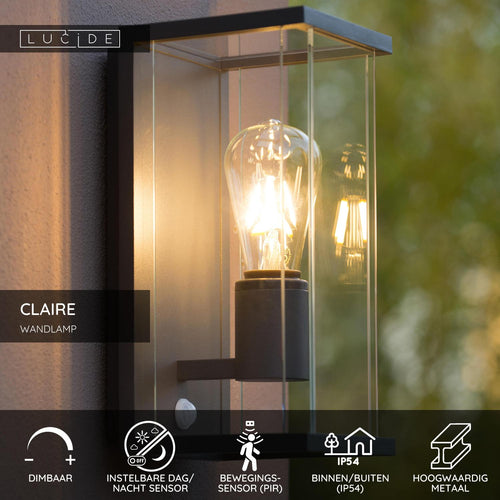 Lucide wandlamp CLAIRE - 1xE27 - Antraciet