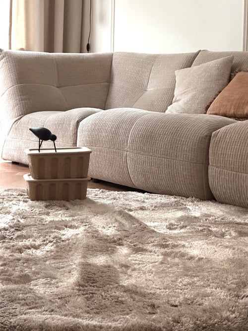 Rond hoogpolig vloerkleed Odelia stone - Interieur05