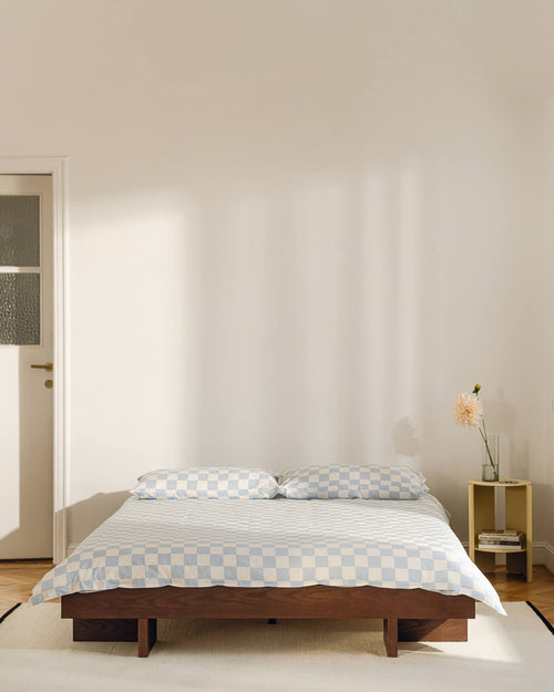 noo.ma Plu katoensatijn dekbedovertrek 300 TC - 140x200 cm, Baby Blue & Classic White