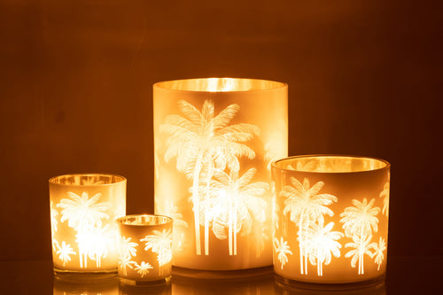 J-Line windlicht Palmbomen - glas - blauw/goud - extra large