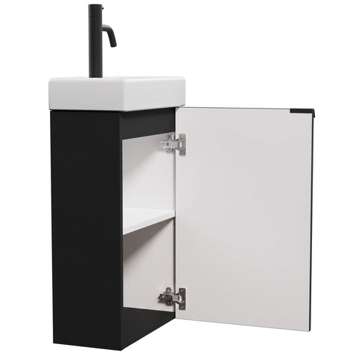 Badplaats Toiletmeubel Apollo 40 x 22 cm – Mat Zwart – Fonteinmeubel met Wastafel