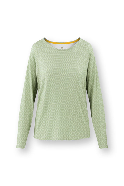 Pip Studio - Tina Pyjama t-shirt - Lange mouw Dames - Thousand Leaves - Lichtgroen - S