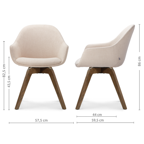 Nolon Noor-Mae draaibare eetkamerstoel beige - walnoot houten onderstel