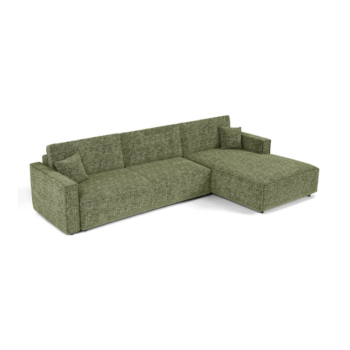 Premium Interiors - Rechthoekige hoekbank met slaapfunctie en opbergruimte  - stof met tweed-effect groen 297cm