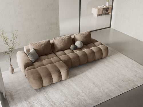 Cosmopolitan Design Uitklapbare hoekbank links met opbergdoos Linz 3-zits, flueel donkerbeige - 142x275x84cm