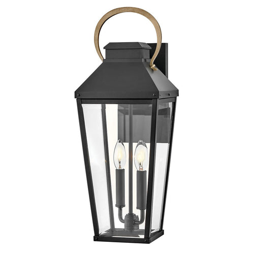 Wandlaterne für den Außenbereich, traditionell, Schwarz, Akzent in brünierter Bronze, IP44, 2 x E14