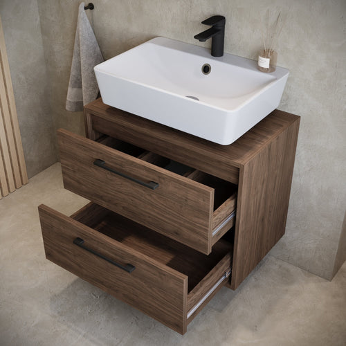 Badplaats Wastafelkast Set Florence 60 x 35 cm – Walnoot Bruin – Badmeubel met Spiegelkast