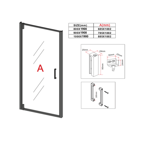 Badplaats Douchedeur Seattle 90 x 190 cm – Zwart – Douchewand 6 mm Veiligheidsglas