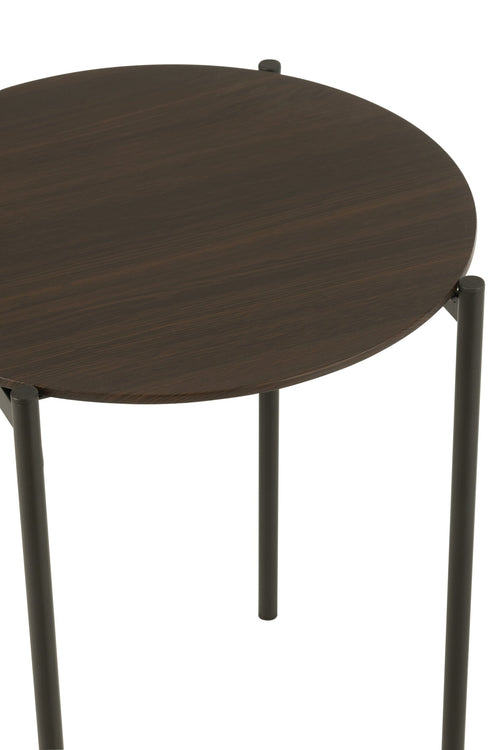 J-Line bijzettafel Rond - hout/metaal - donkerbruin - set van 2