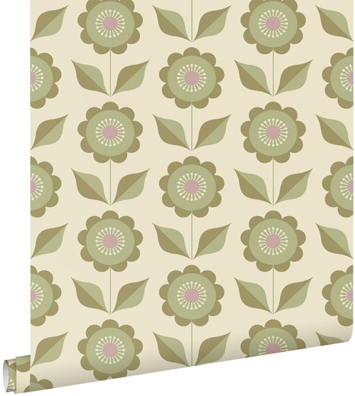 ESTAhome behang bloemen vergrijsd groen - 50 x 900 cm - 130979 - vtwonen shop