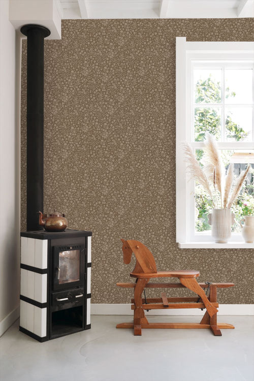 ESTAhome behang bloemetjes bruin - 50 x 900 cm - 131996