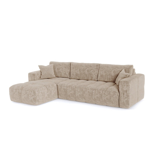 Premium Interiors - Linkerhoekbank met snelle uitklapfunctie VIBE - gewaafd fluweel beige 286cm