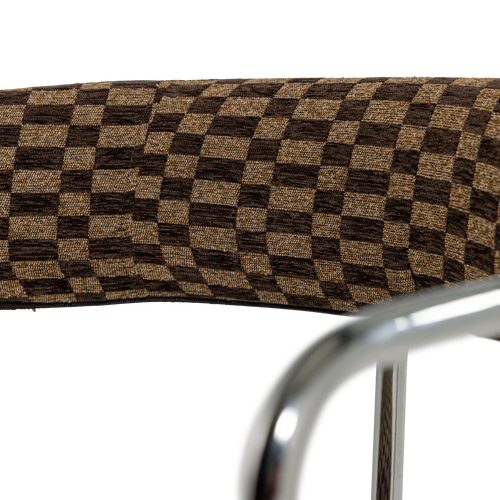 WOOOD eetkamerstoel Cuby - Chroom - Ruitstof Bruin - Set Van 2 - 80x68x55