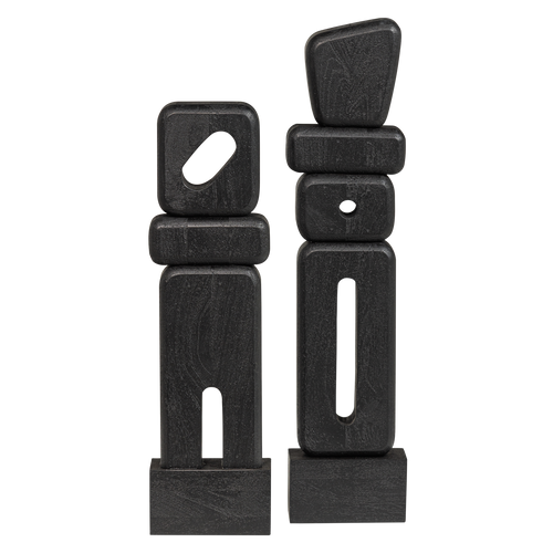 WOOOD sculptuur ornamenten Elon - Hout - Zwart - Set van 2 - 53x15x8/67x15x8