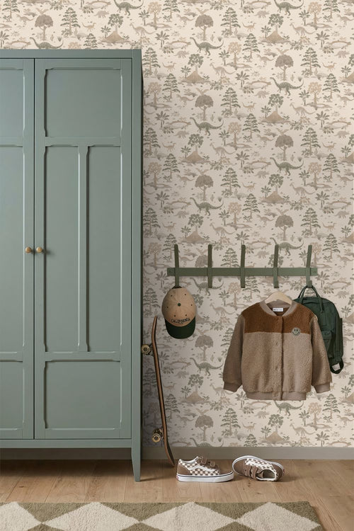 ESTAhome behang dinosaurussen lichtbeige - 50 x 900 cm - 132175