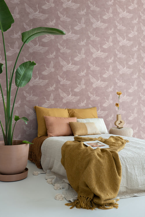 ESTAhome behang kraanvogels oudroze - 50 x 900 cm - 139333