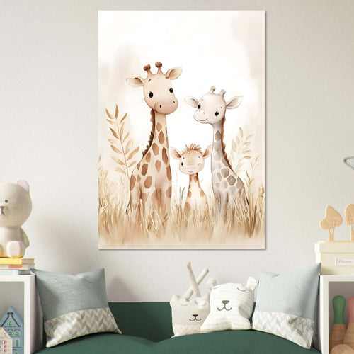 Artfulprints Poster Giraffen gezin   - A4 21x29.7 cm - Geel
