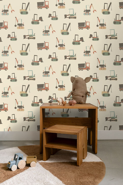 ESTAhome behang voertuigen beige, terracotta en blauw - 50 x 900 cm - 132244