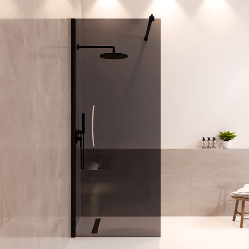 LOMAZOO douchewand Lima - inloopdouche - anti kalk nano coating - rookglas - 8 mm - zwart - 80 x 200 cm