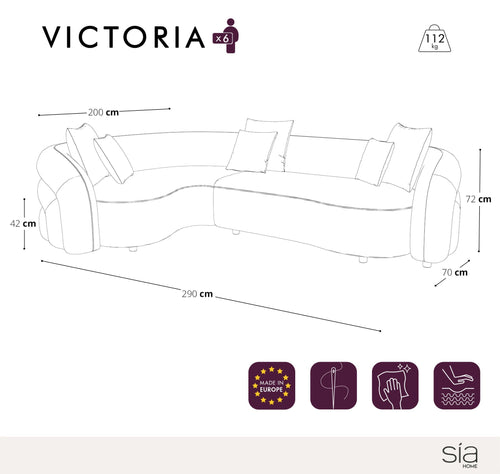 Sia Home - Hoekbank links VICTORIA - Fluweel met structuur - Mol - 290cm