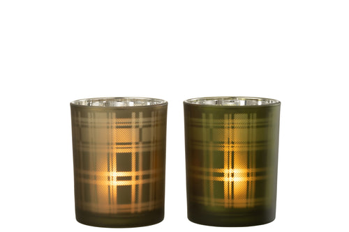 J-Line windlicht Rechthoeken - glas - groen - medium - 2 stuks