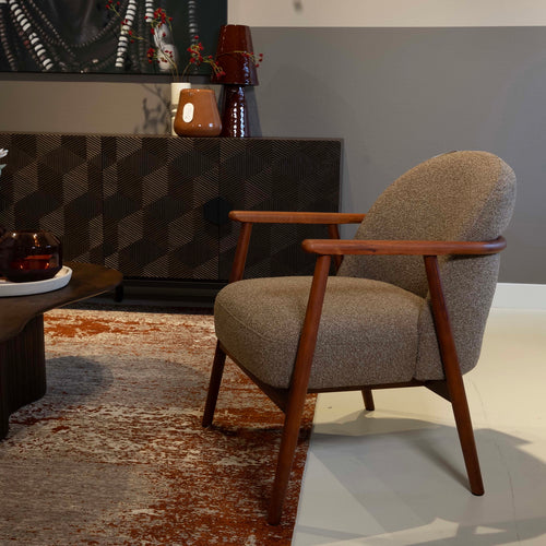 DÉJA Living Fauteuil Skövde - Taupe Stof/Walnoot - 65x72x81cm