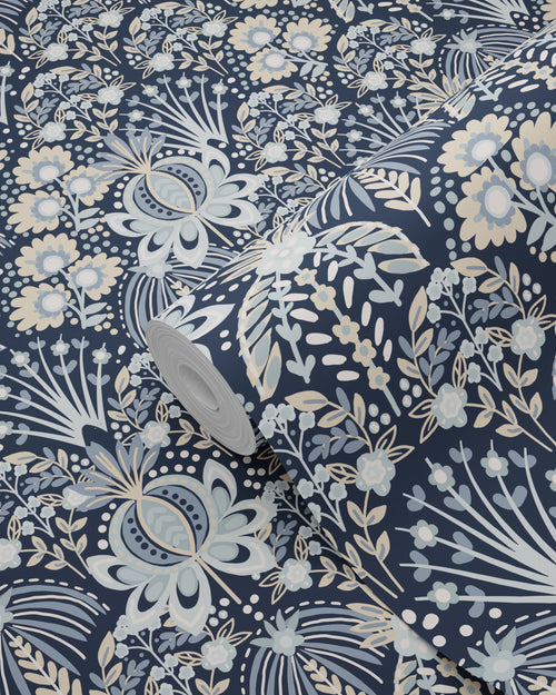 ESTAhome behang vintage bloemen in art nouveau stijl blauw - 50 x 900 cm - 131508 - vtwonen shop