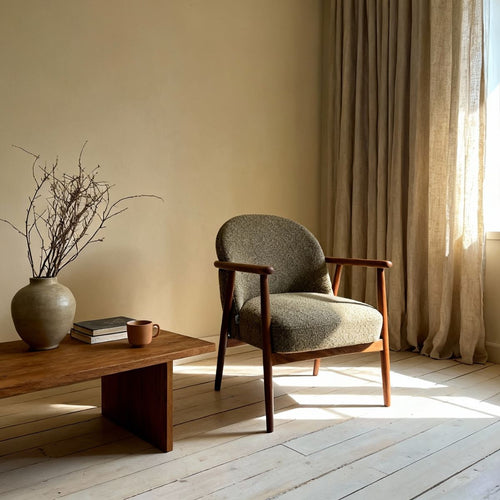 DÉJA Living Fauteuil Skövde - Taupe Stof/Walnoot - 65x72x81cm - vtwonen shop