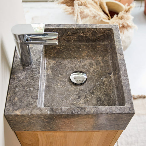 Tikamoon Badkamermeubel in massief teakhout en marmer 40 cm - Naturel - vtwonen shop