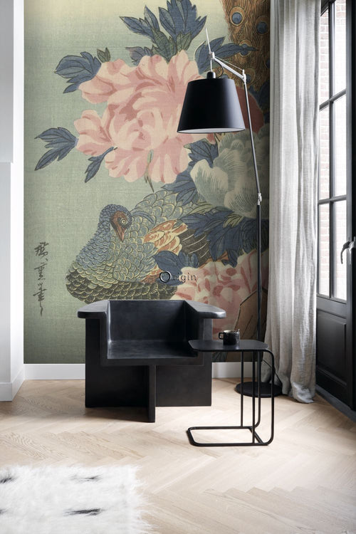 Origin Wallcoverings fotobehang pauw en pioenrozen oudroze, groen en blauw - 200 x 300 cm - 357233 - vtwonen shop